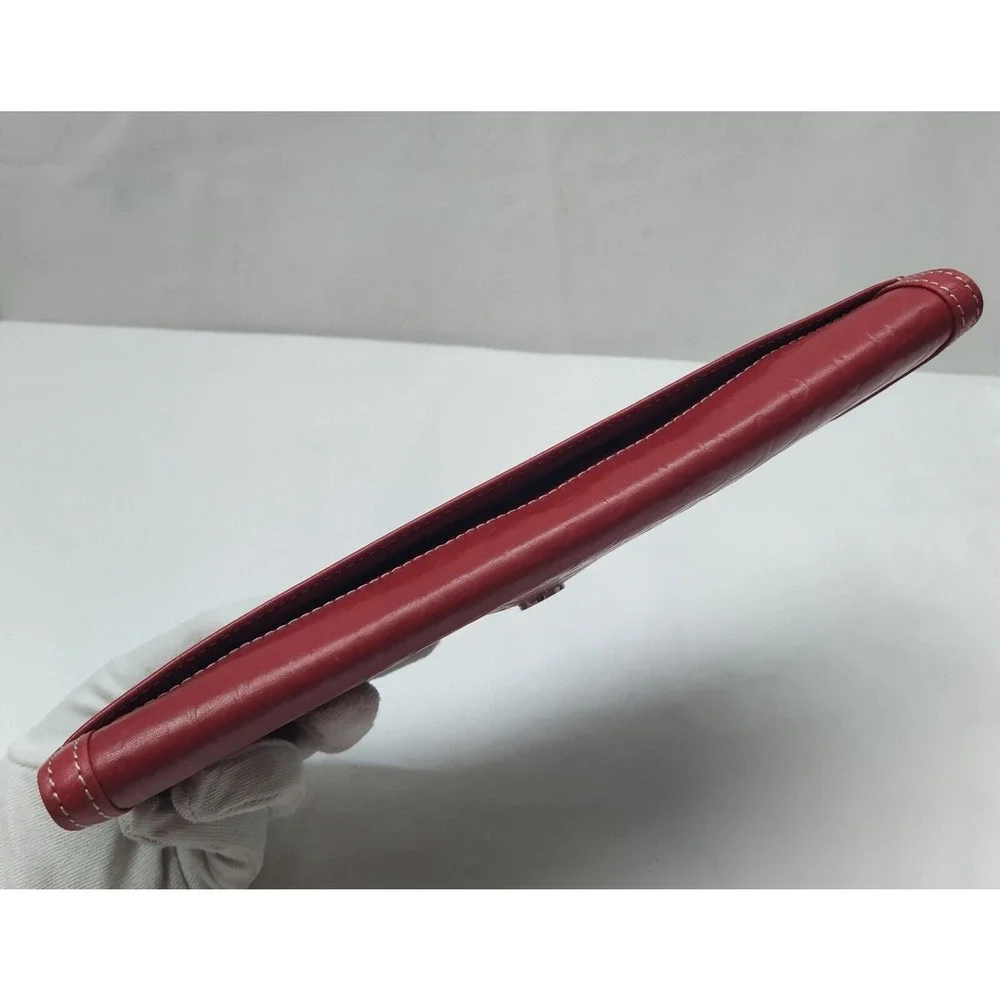 Coach Red Leather C Embossed Credit Card Bifold Envelope Long Wallet